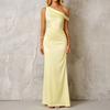 Summer new satin slanted shoulder slim and thin dress, sexy temperament single shoulder pleated long dress dress