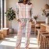 Set Pigiama Casual da Donna a Manica Lunga con Scollo Rotondo e Coulisse, Gamba Larga, per Dormire
