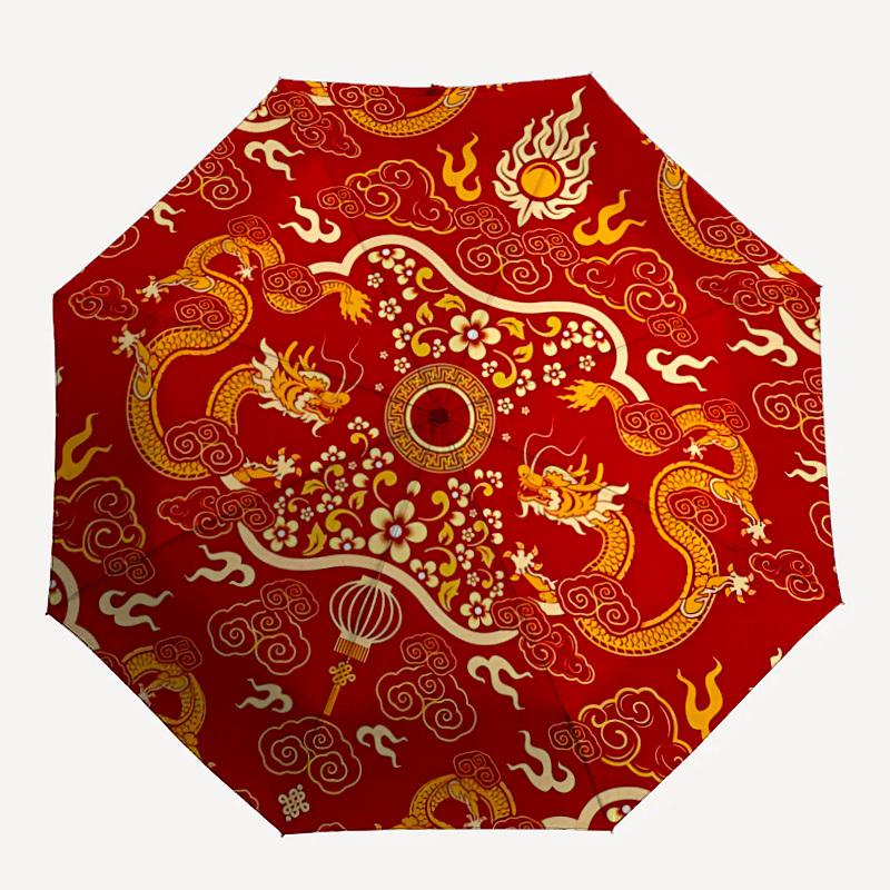 

1PC Chinese Dragon Pattern Folding Umbrella with 8 Frames, Automatic Open, Durable Frame, Quality Craftsmanship yy250912114