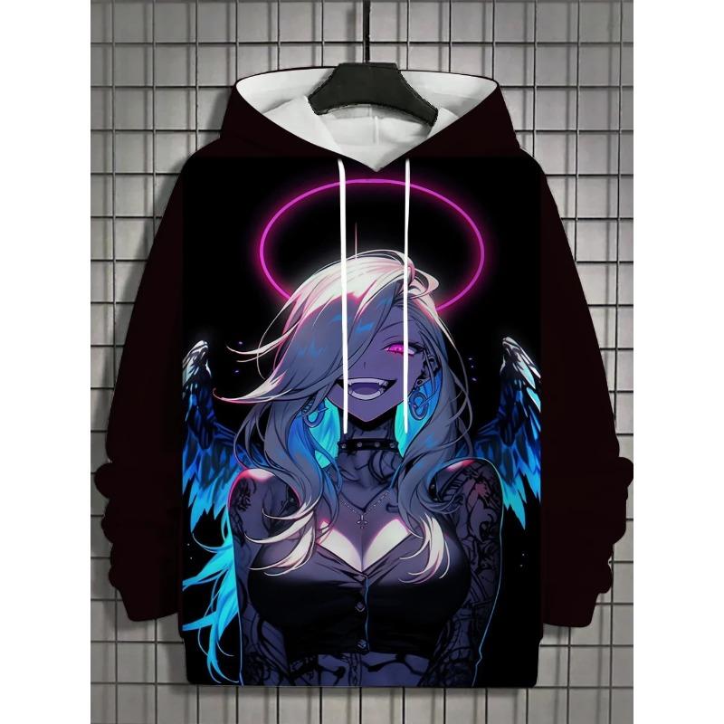 Felpa con cappuccio da uomo a tema Gotico stile giapponese con orecchie da gatto, stampa 3D, per Autunno-Inverno, Hip-Hop, Street, Casual, Sport all'aperto