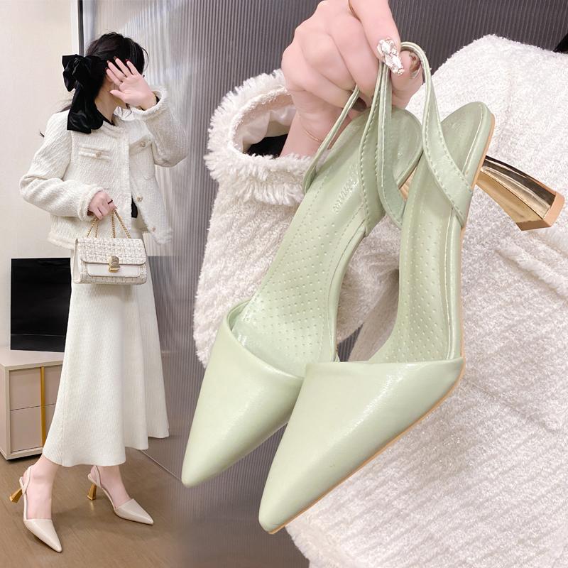 

Summer New Style Elegant French Style Pointed-Head Women s Shoes Breathable Fine-Heeled Fashion Cool Shoes High-Heeled Sandals 34 білий
