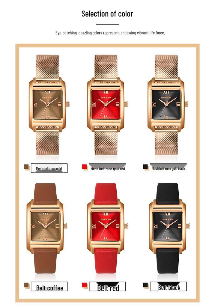Sanda Women's Retro Leather & Mesh Strap Casual Wristwatch