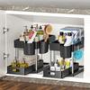 2 Tier Under Sink Organizer Sliding Cabinet Basket Organizer Storage Rack with Hooks Hanging Cup Bathroom Kitchen Organizer