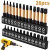 26-teiliges Torx-Bit-Set S2 Legierter Stahl 1/4-Zoll Sechskantschaft Sternbit-Set Robustes Torx-Bit-Kombinationsset für Elektro- und Handbohrmaschinen