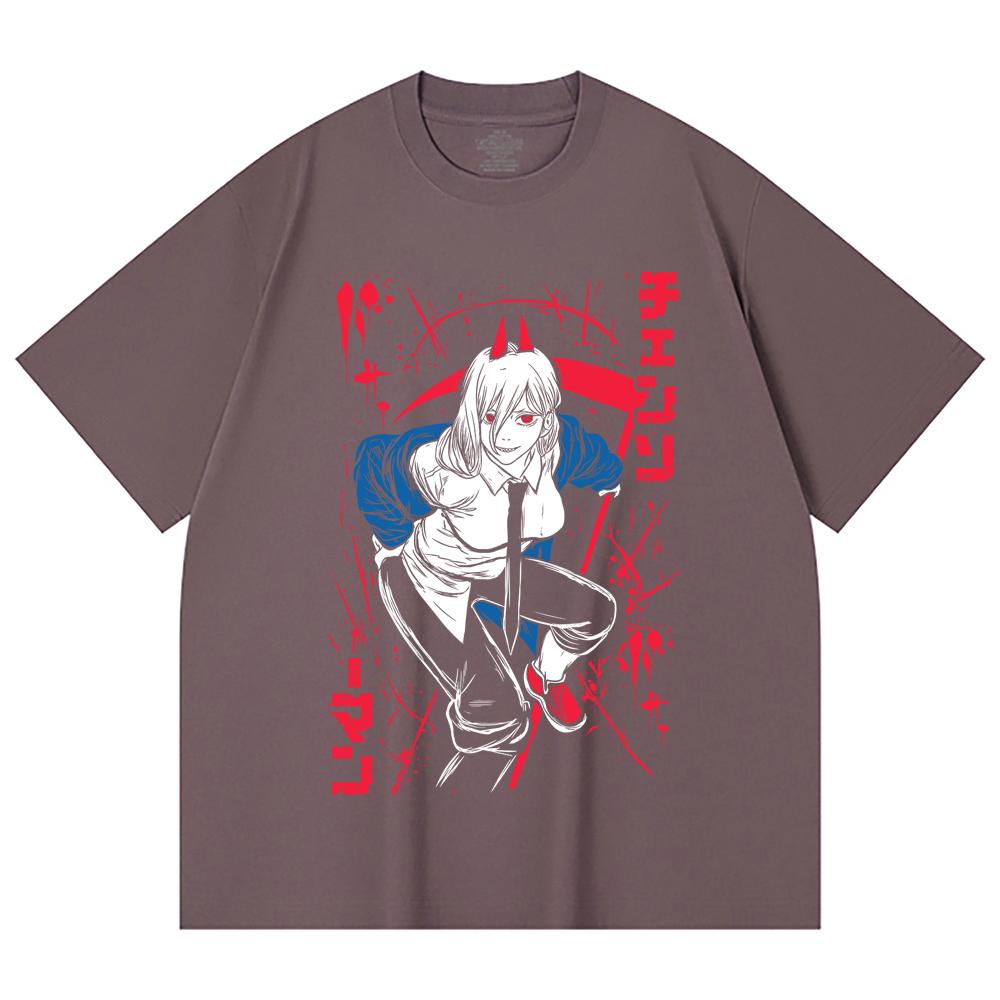 230 Gsm 100% Cotton Chainsaw Man V32 Power Print Unisex Heavy Cotton T Shirt