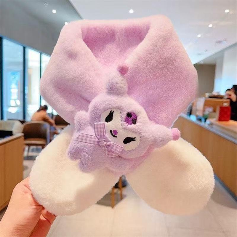 Red Plush Children's Scarf: Faux Rabbit Fur Neck Warmer for Autumn and Winter