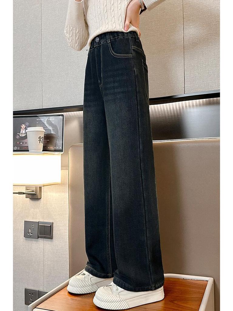 Girls' Plush Velvet Wide-Leg Jeans - Autumn/Winter 2025 Collection