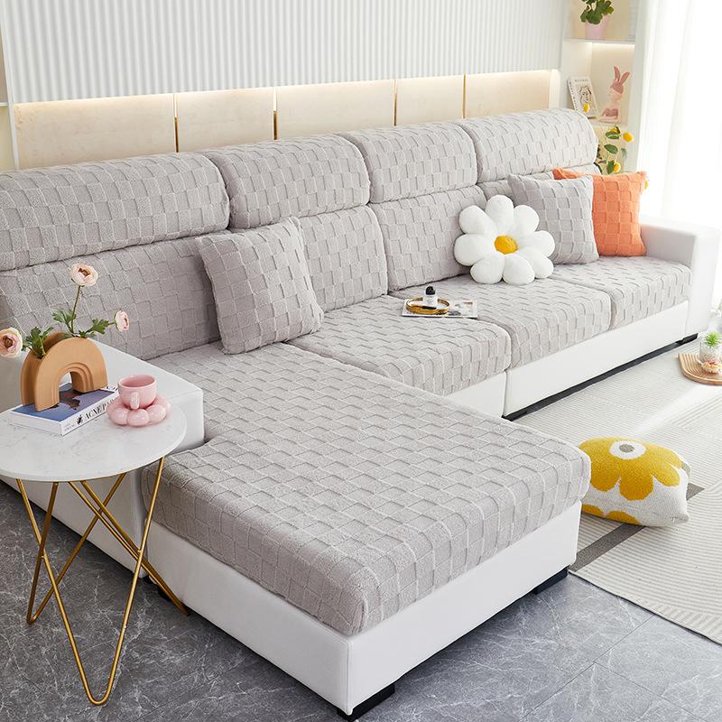 Elastic Non-Slip Sofa Cover Striped Suede All-Inclusive Universal Cover Winter Sofa Chic Simple Modern Thickened Cushion