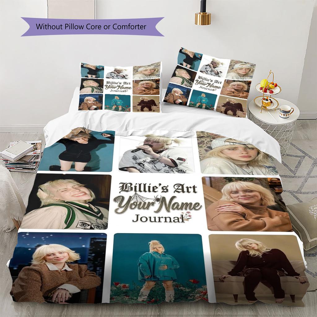 Biancheria da letto con motivo personalizzato nome Billie Eilish, Set piumone Copripiumone Federa Regalo di Compleanno per la Casa(1 * copripiumino + 2 * federa, senza nucleo)