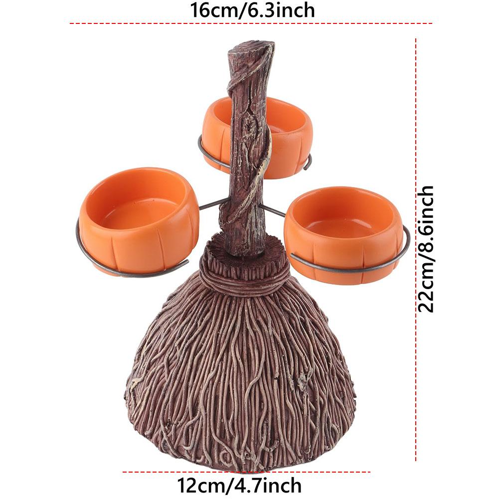 Halloween Broom Pumpkin Cup Separator Three Cups Accommodable Broomstick Snack Bowl Rack for Serving Snacks Salad Fruit