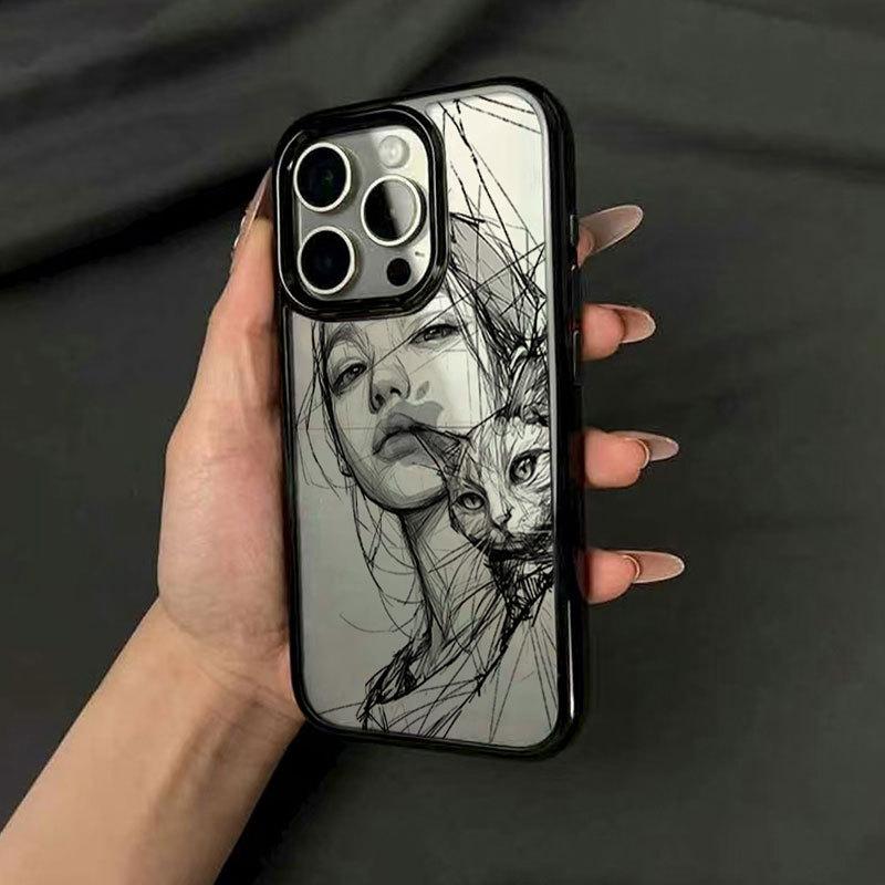 

Sketch Girl for Apple 17 Promax All-inclusive Anti-fall Phone Case 16 Simple for IPhone 15 Protection 14 For Apple 11