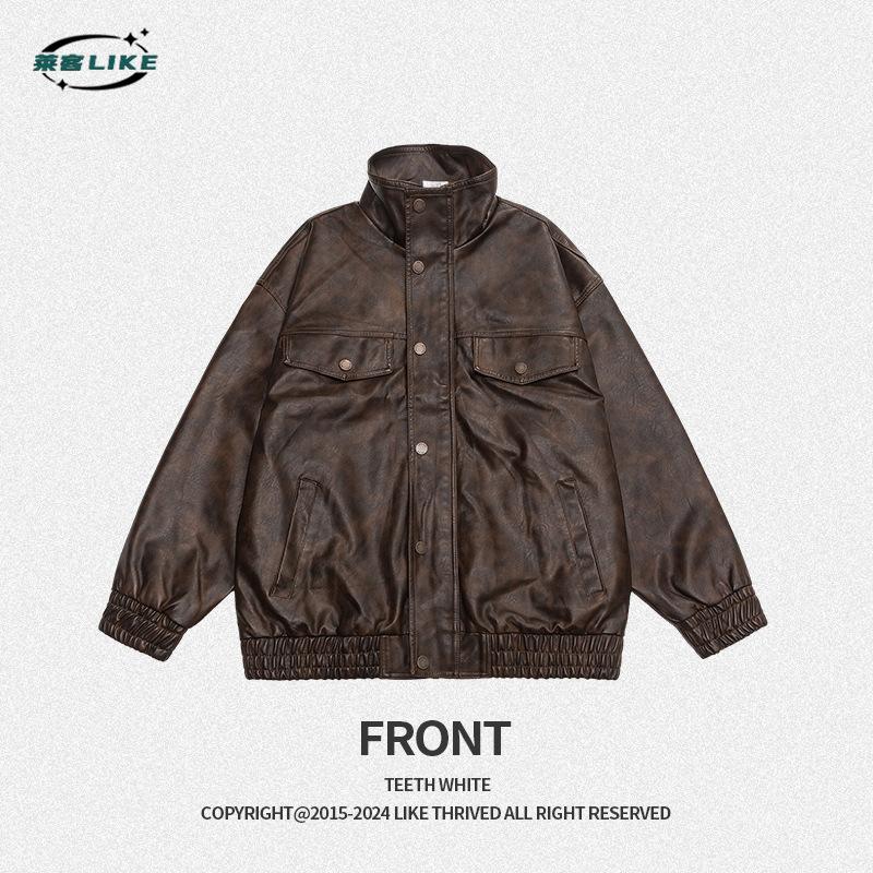 

Мужская/женская одежда Four Seasons | Кожаная куртка в стиле американского панка для мужчин, высококачественная, свободная, модная, красивая мотоциклетная куртка из полиуретана 6XL кофейный