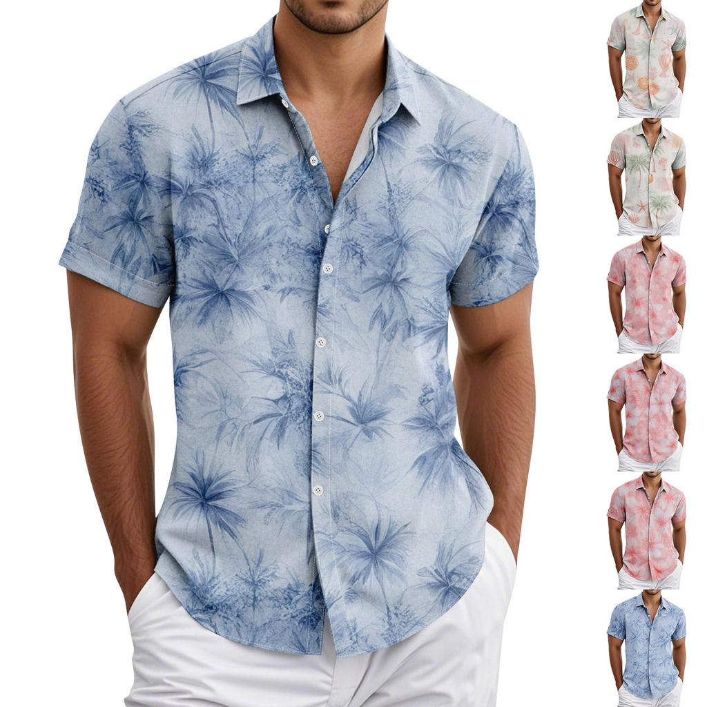 Men's Vintage Button Down Bowling Shirts Shhort Sleeve Summer Beach Shirt