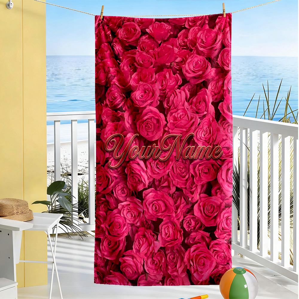 Rose Customize Your Name Beach Towel Soft Durable Quick-Dry Portable for SwimmingBeachCamping Travel Beach AccessoriesGym