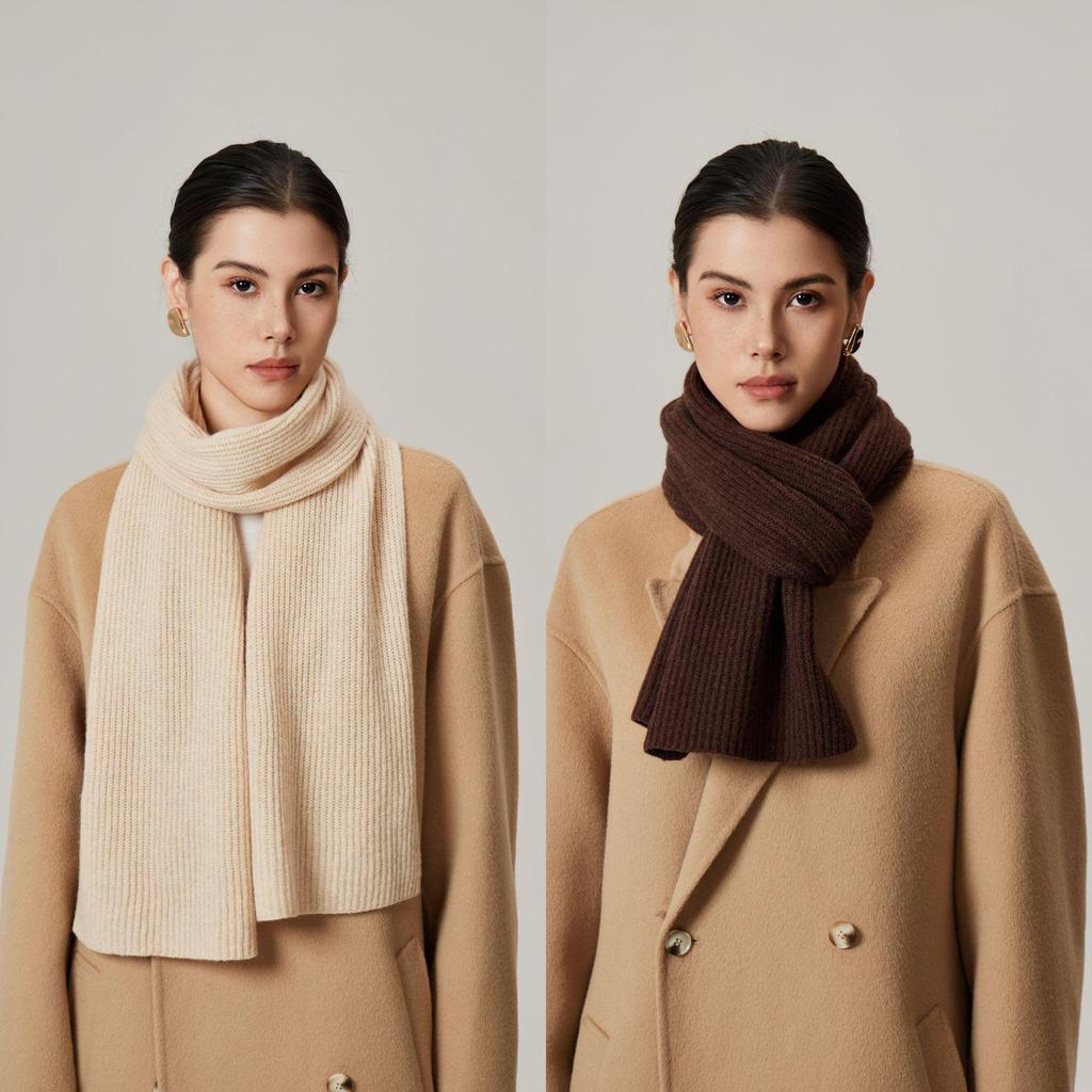 Women's High-End Korean-Style Wool-Cashmere Scarf: 7% Cashmere, 93% Knitted Wool, Perfect for Autumn and Winter.