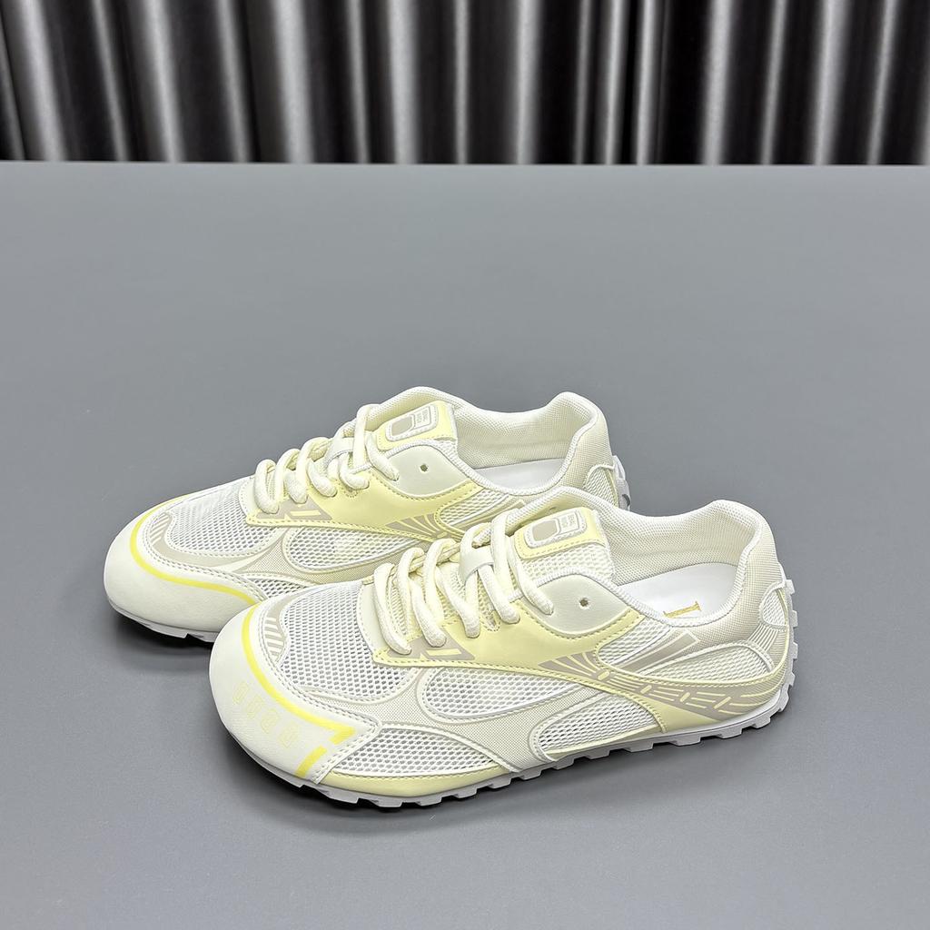 Leather Mesh Forrest Gump Shoes Women's 2025 Summer New Hollow Breathable Lace-up Thick-soled Thin Casual Sports Shoes Tide