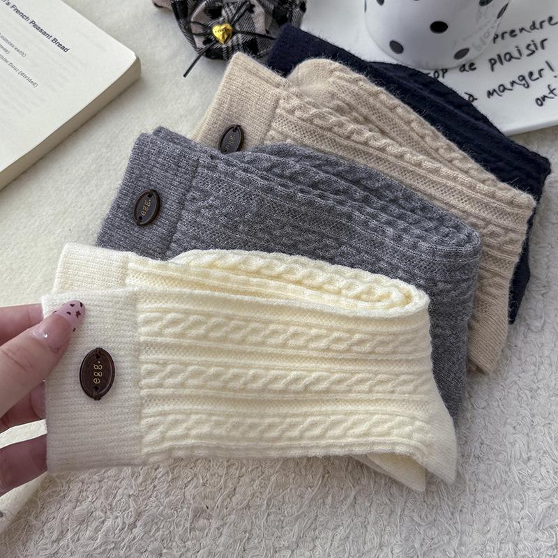 Wool Socks Children'S Warm Fleece Medium Tube Socks Season Warm Fleece Thickened Egg Button Twist Stacking Socks Women