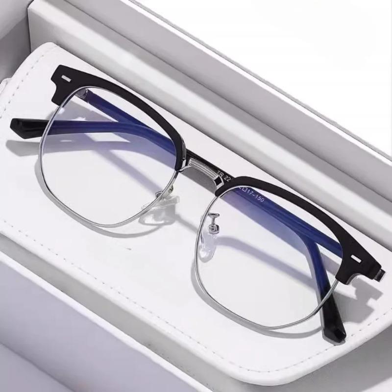 Anti Blue Light Blocking Glasses Simple Semi Rimless Men Square Ray Filter Eyeglasses Big Frame Women Computer Goggle Spectacles