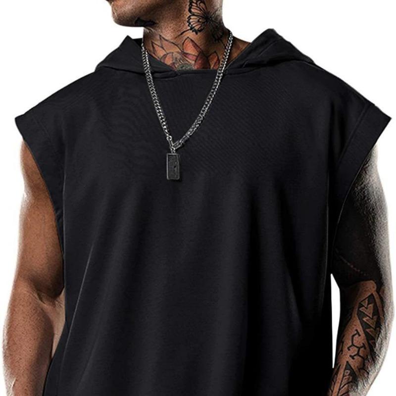 Super Cool Boys Vest Summer Sleeveless T-shirt Daily Fitness Fashion Hooded Solid Color Vest Training Casual Top