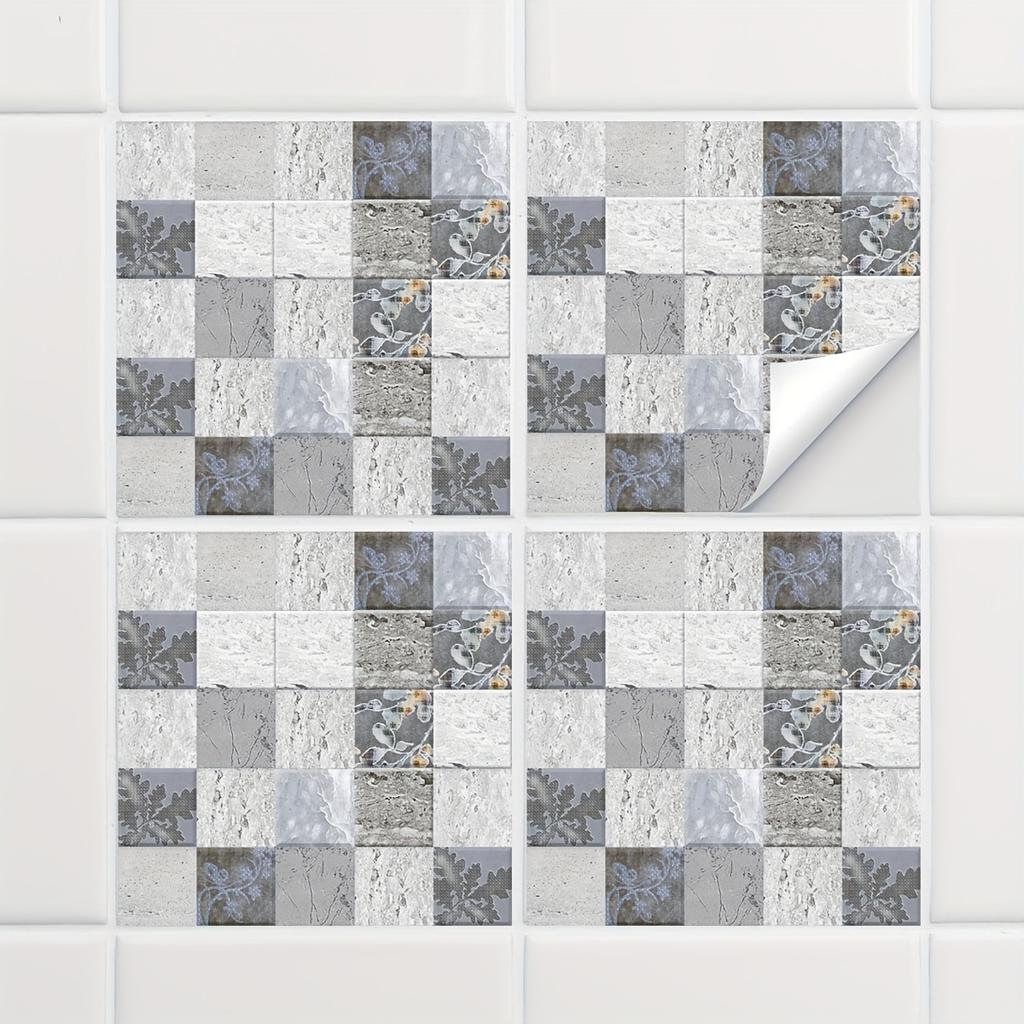 1Set (10Pcs) Vintage Floral Ceramic Tile Wall Stickers - Self - Adhesive, Waterproof & Grease - Resistant for Kitchen Home Decor