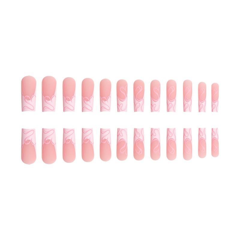 Long French Style Press-On Nails With Pink Heart Design Sweet Glam Nail Art Tips Women