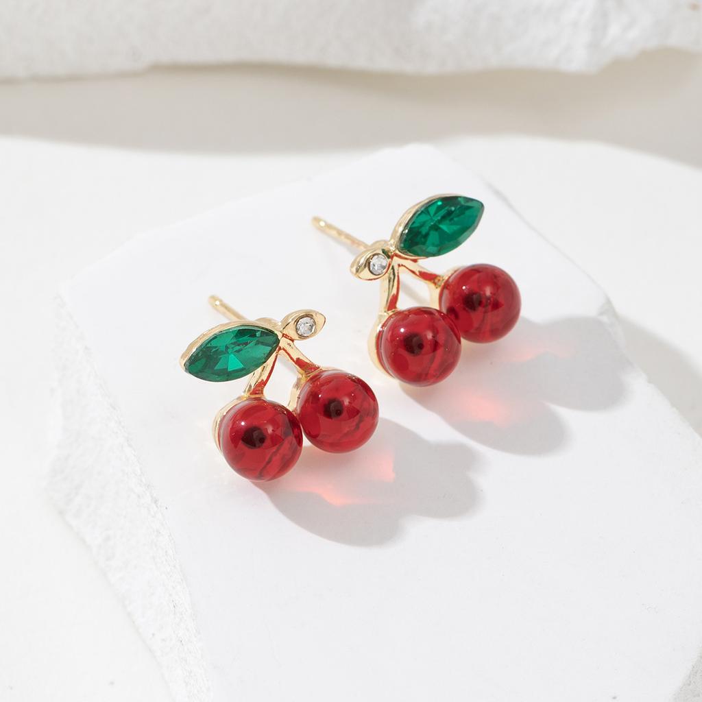 Exquisite Earrings Fashionable Earrings for Girls Sweet Cherry Design Earrings Versatile Glass-encrusted Diamond Silver Needles