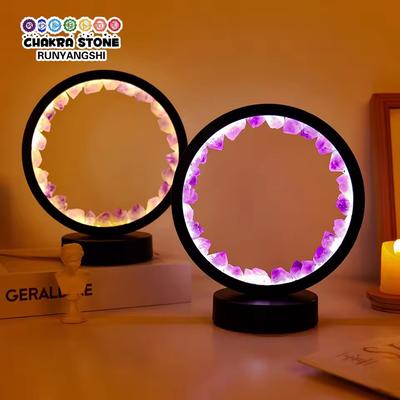 Led Crystal Lamp Room Decoration Natural Gemstone Amethyst Healing Stone Home Decoration Round Lamp