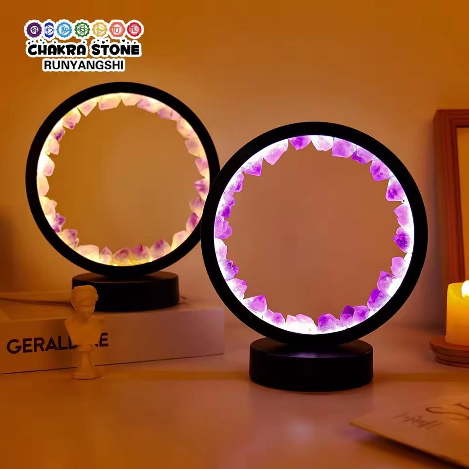 Led Crystal Lamp Room Decoration Natural Gemstone Amethyst Healing Stone Home Decoration Round Lamp
