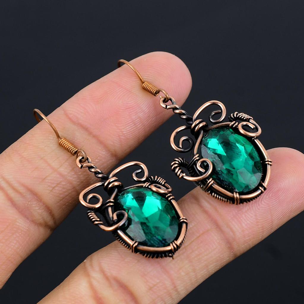 Green Tourmaline Gemstone Jewelry, 999 Copper Wire Wrapped Earring, Amazing Tourmaline Earring, Handmade Designer Jewelry For Women