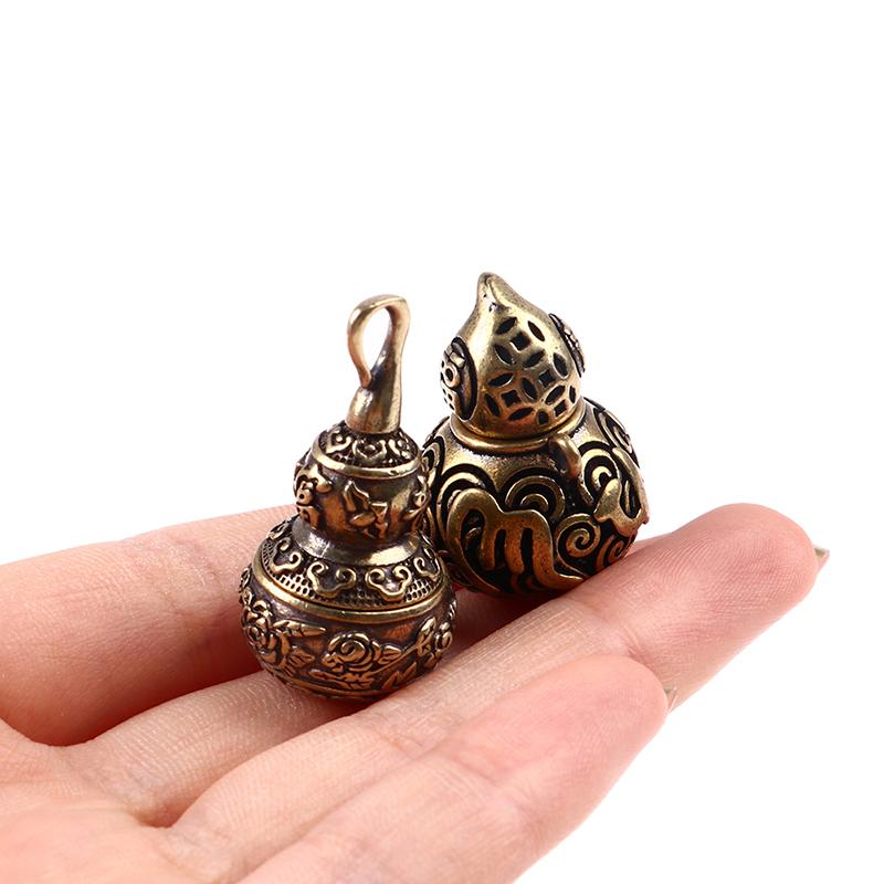 Brass Letters Blessing Lotus Gourd Charms Lucky Keychain Pendants Pill Box Container Bottle