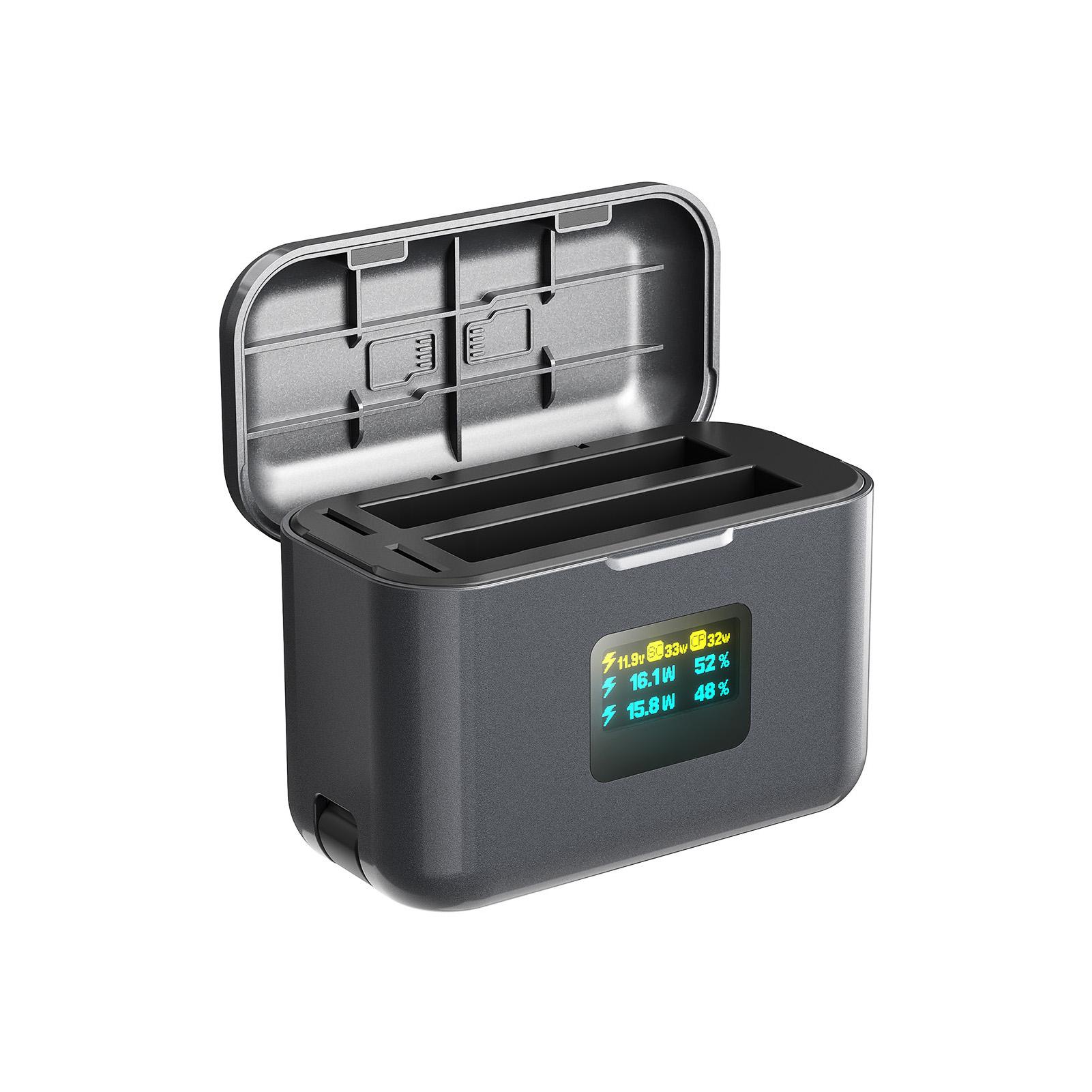 

Two Way Battery Charger 2 Channel Battery Hubs LCD Screen Fast Charge Station with Dual SD Card Slots Fit for Insta360