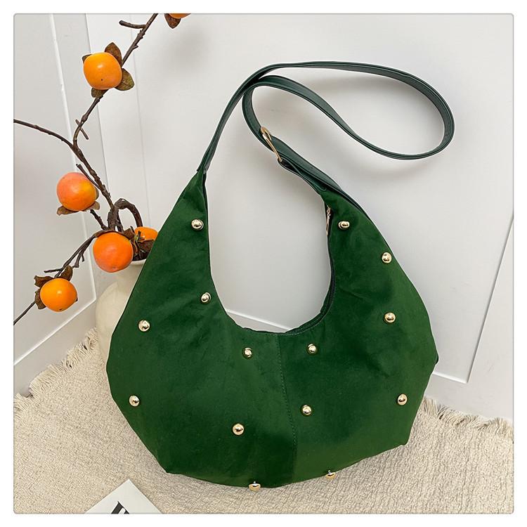 Spring New Women Shoulder Bags Matte Textured Crescent Bag Fashi Rhineste Retro Suede Comfortable Texture Crossbody Bag