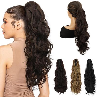 Estensioni Parrucca Coda di Cavallo Sintetica Lunga Ondulata Ricciola con Pinza Aspetto Naturale Fibra Alta Temperatura Parrucca Coda di Cavallo per Donne Uso Quotidiano Cosplay