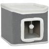 Cat House for Indoor Kittens, 2-Level Cat Cave Bed with Fluffy Balls, Top Bed, Kitten Barrel for Multi Kitties, Grey
