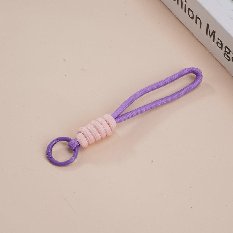 Multifunctional Color Block Woven Lanyard Keychain with Cartoon Plush Bag and Perler Bead Pendant