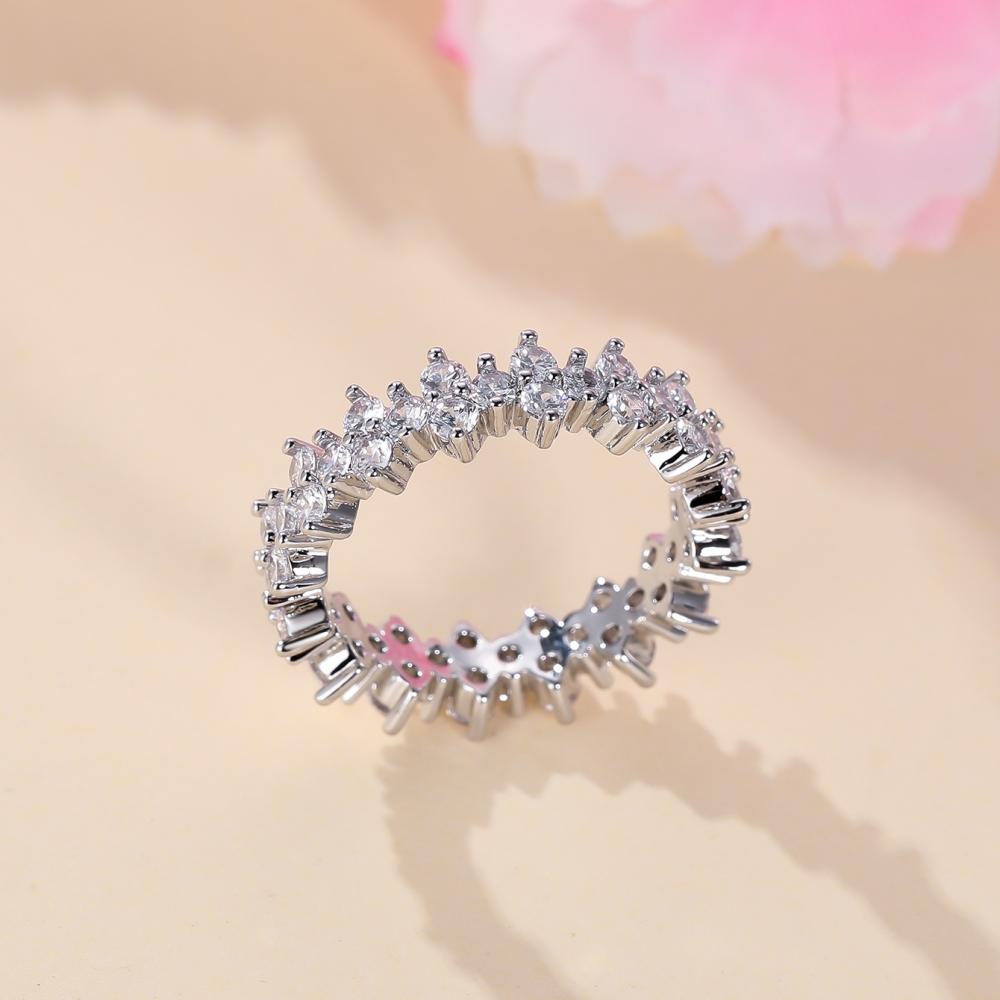 Módní Celobílý Diamantový Hladký Prsten Svatba Slib Prsten Ženský Zásnubní Dárek