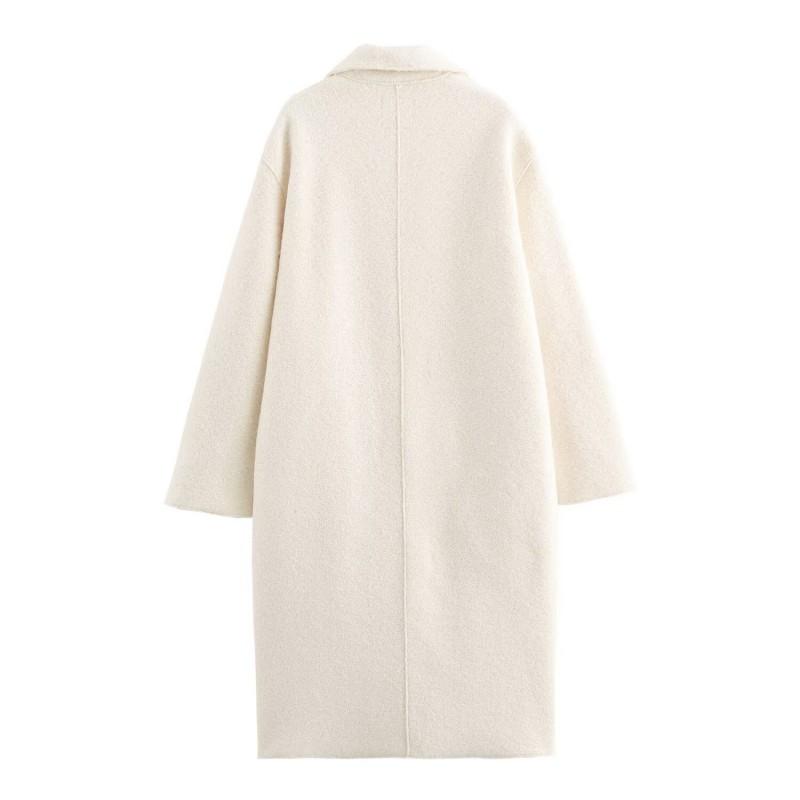 Womens Elegant Long Wool Blend Coat Loose Fit Tailored Collar Overcoat Winter