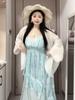Large Size Fat Mm Suspender Dress Summer Suit Design Lace Lace Gentle Tie-dye Long Dress Slim Cardigan