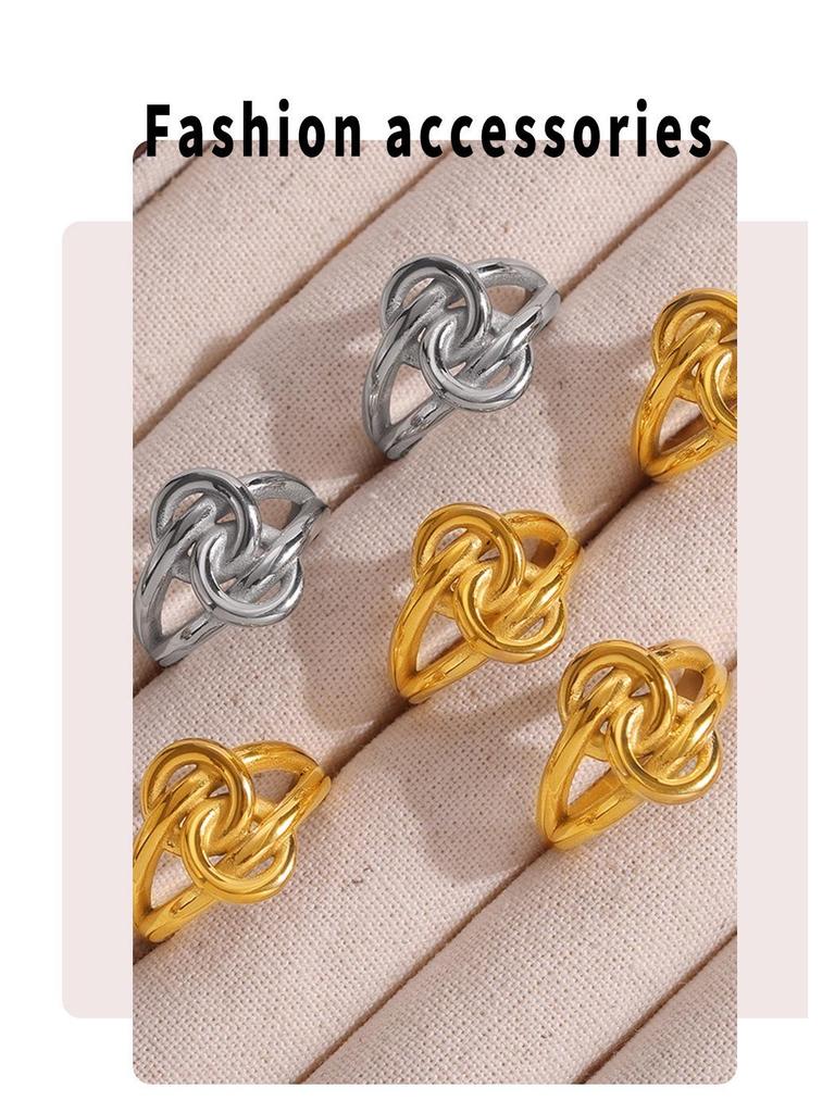 Unique Interlocking Double-Layer Hollow Design Gold-Plated Titanium Steel Ring