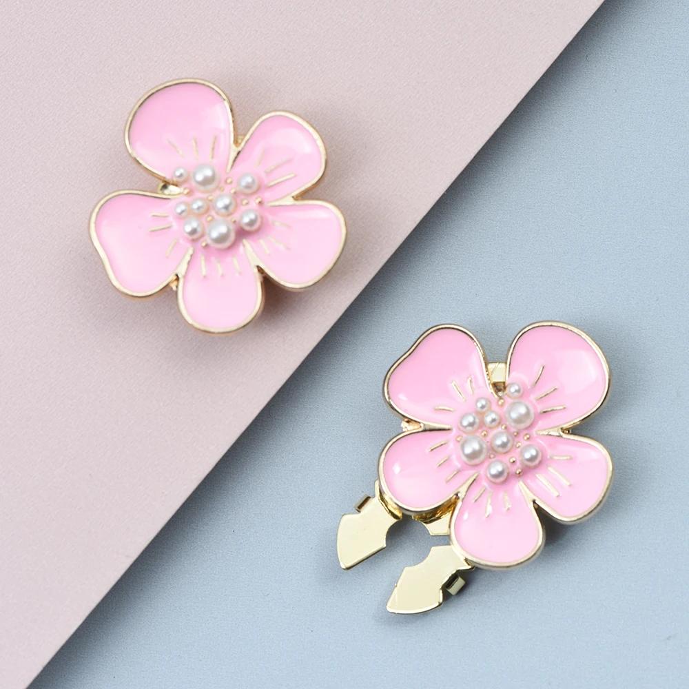 2Pcs Women Shirt Button Cover Cufflinks Cute Peach Blossom Buttons Faux Pearl Sleeve Button Women Fashion  Jewelry Decoration