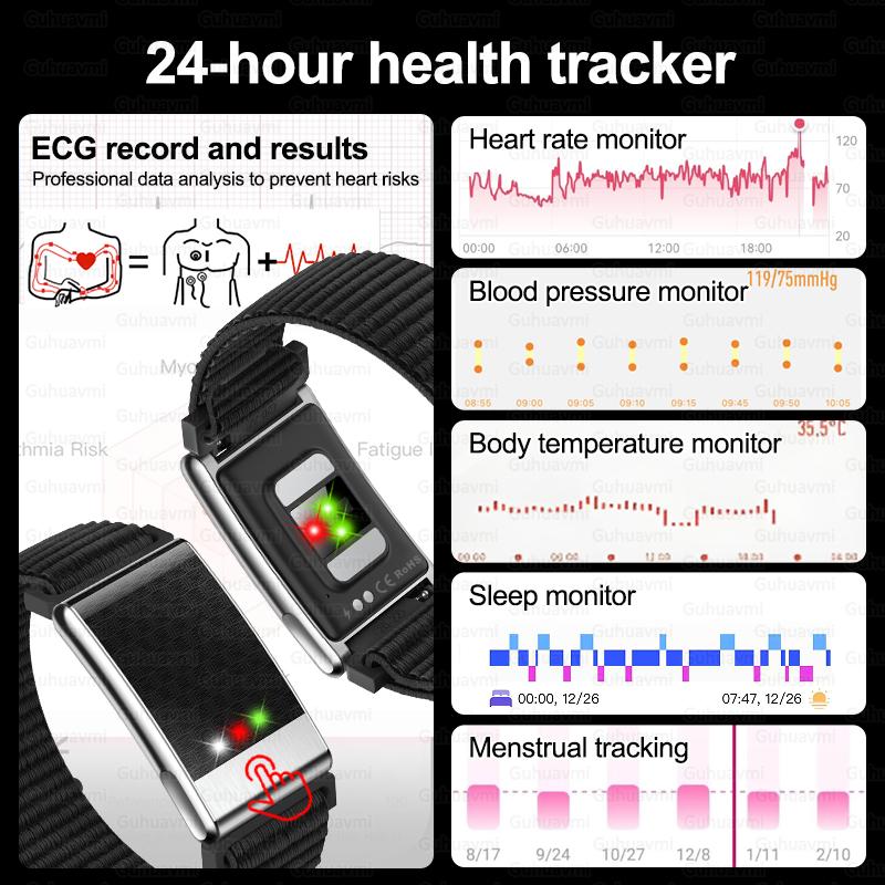New Health Smartwatch No Screen Long Endurance Heart Rate Blood Pressure ECG Health Trackr IP68 Waterproof Sports Smart Bracelet