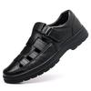 2025 summer casual men's hollow hole shoes Velcro sandals middle-aged and elderly soft-soled lightweight breathable walking shoes