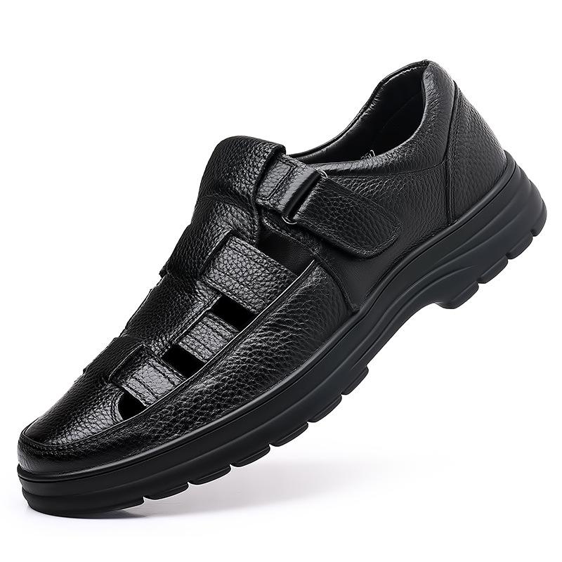 2025 summer casual men's hollow hole shoes Velcro sandals middle-aged and elderly soft-soled lightweight breathable walking shoes