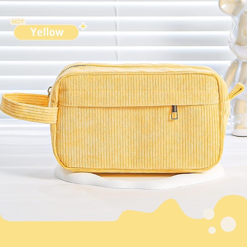Cream Corduroy Pencil Case Big Capacity Square Shape Pen Case Pouch for Office School Supplies