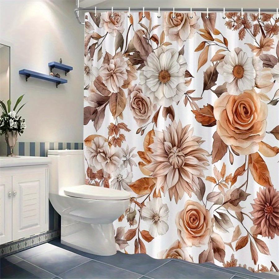 1pc rose daisy and autumn leaves watercolor pattern shower curtain, polyester fabric, machine washable, suitable for bathroom