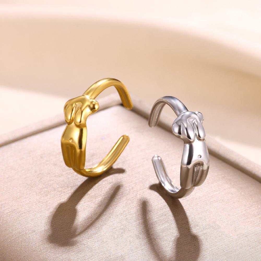 Heart-Shaped Geometric Star Open Ring: 18K Gold-Plated Stainless Steel Women's Jewelry