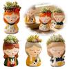 Decorative Resin Desktop Accessory Cute Head Planter, Succulent Little Girl Flower Pot, Human Flowerpot for Plants Face Cactus Container, Bonsai