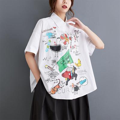 Summer Plus Size Women T-Shirts Short Sleeve Tops Tees Loose Vintage Casual Patchwork Floral Cotton Linen Shirt
