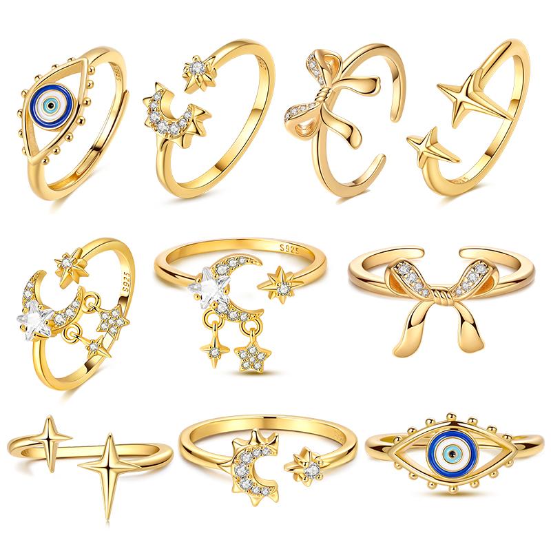 Star Shape Moon Sun Adjustable Ring copper Authentic Blue Zircon Cat Paw Wishing Open Rings Ideal For Women Wedding Jewellery Gift