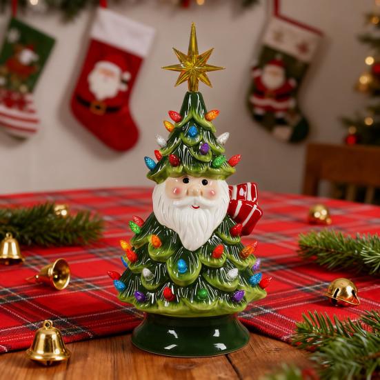 Yousheng Lighted Up Santa Christmas Tree Decor 11Inch Resin Old Man Christmas Tree Light with Multicolored Lights And Star Topper for Holiday Tabletop